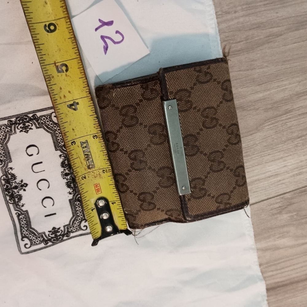 GUCCI GG Beige Canvas With Brn Leather Coin Purse Clutch/Wallet - Picture 14 of 15